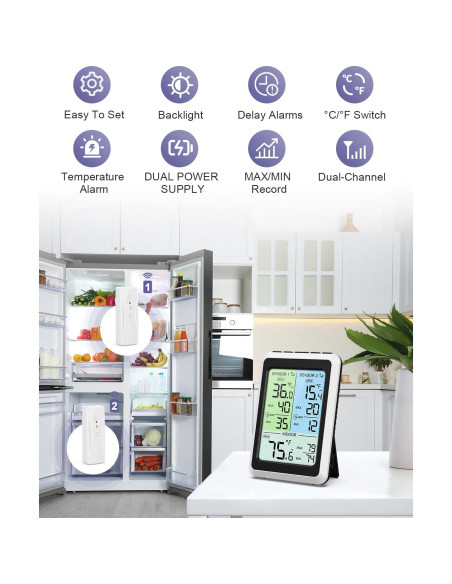 Termómetro Digital Inalámbrico OQIMAX con Alarma y 2 Sensores Termómetro Digital Inalámbrico OQIMAX con Alarma y 2 Sensores