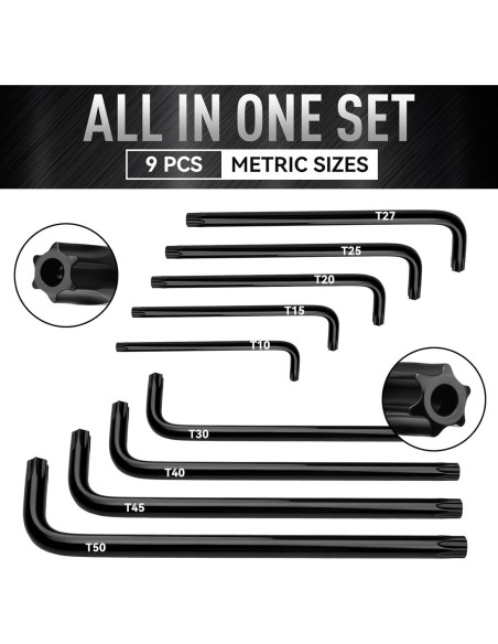 Juego de Llaves Allen Torx DISEN 9 Piezas T10-T50 Acero CR-V Juego de Llaves Allen Torx DISEN 9 Piezas T10-T50 Acero CR-V