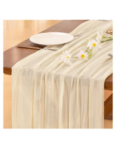 Corredor de Mesa de Gasa Beige Socomi 3.05m para Bodas y Fiestas