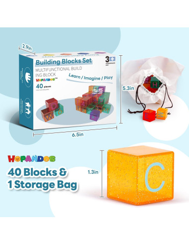 Bloques de Construcción HOPANDOS 40 Piezas Educativos 1.3"