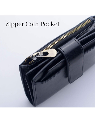 Cartera Bifolding de Cuero Bveyzi para Mujeres con RFID