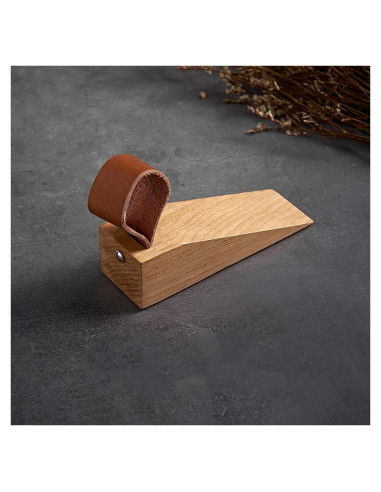 Tope de puerta de madera Koofull con correa de cuero 10.9x3.6cm