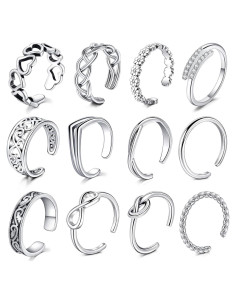 Juego de 12 Anillos Abiertos Ajustables Mayhoop - Acero Inoxidable