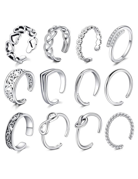 Juego de 12 Anillos Abiertos Ajustables Mayhoop - Acero Inoxidable Juego de 12 Anillos Abiertos Ajustables Mayhoop - Acero Inoxidable