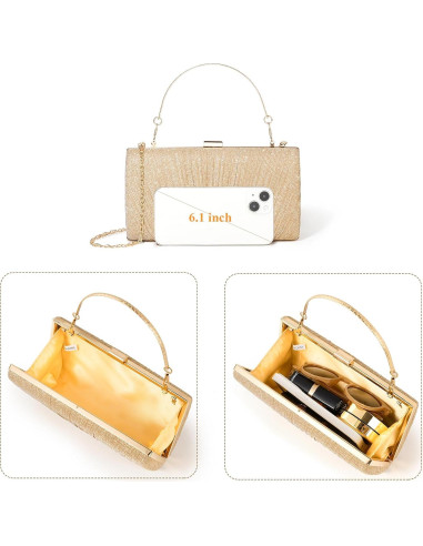 Cartera de Mano Kseymeir para Mujeres con Pliegues y Cadena - Negro
