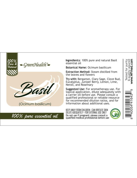 Aceite Esencial de Albahaca 29.57 ml GreenHealth 100% Puro Aceite Esencial de Albahaca 29.57 ml GreenHealth 100% Puro