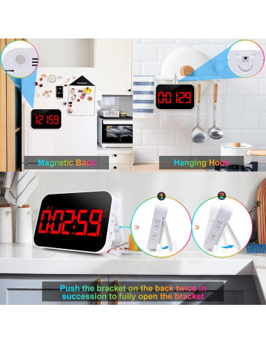 Temporizador de Cocina Digital Tilstongy Rojo LED Magnético