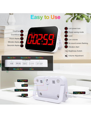Temporizador de Cocina Digital Tilstongy Rojo LED Magnético