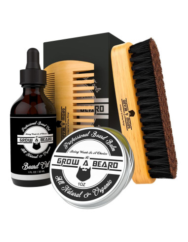 Kit de Cuidado de Barba GROW ALPHA BEARD - Cepillo, Peine y Aceite