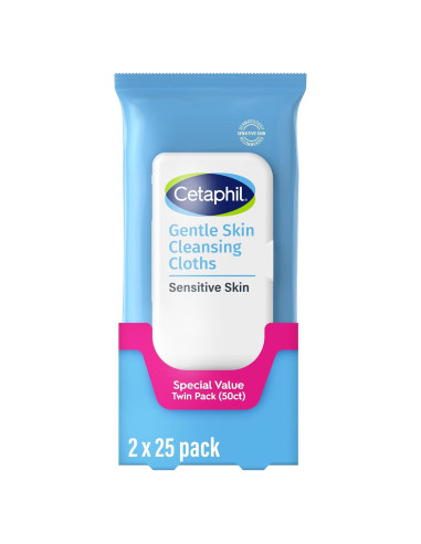Toallitas Faciales Cetaphil, 100 Piezas, Hipoalergénicas