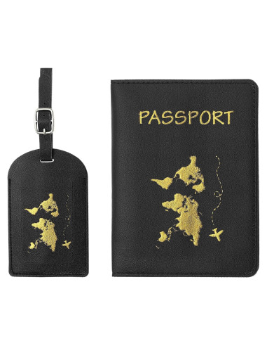 Funda de Pasaporte PATIKIL y Etiquetas de Equipaje Negro