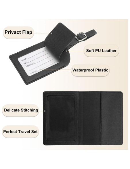 Funda de Pasaporte PATIKIL y Etiquetas de Equipaje Negro Funda de Pasaporte PATIKIL y Etiquetas de Equipaje Negro