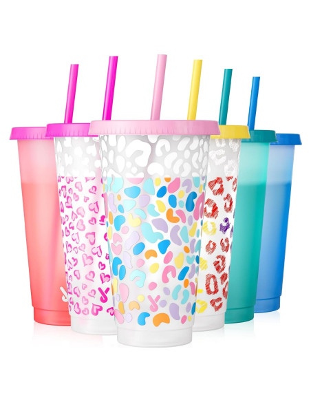 Vasos de Plástico Meoky 24 oz con Tapas y Pajitas - Paquete de 6 Vasos de Plástico Meoky 24 oz con Tapas y Pajitas - Paquete de 6