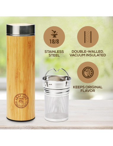 Botella Infusora de Té de Bambú LeafLife 12oz Aislada
