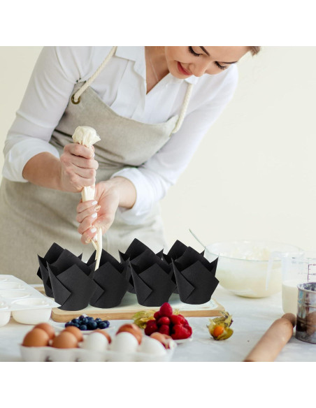 Moldes para Cupcakes Tulipanes Jutom 200 Piezas Papel Negro Moldes para Cupcakes Tulipanes Jutom 200 Piezas Papel Negro