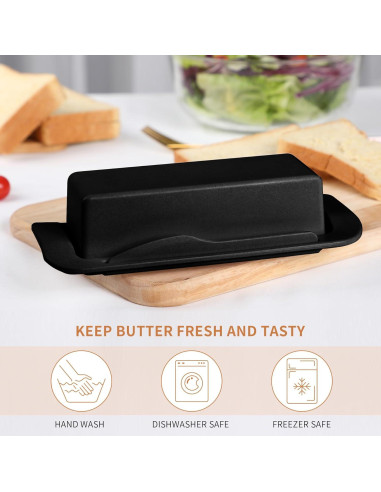 Plato de Mantequilla Ecoway con Tapa y Cuchillo - Negro