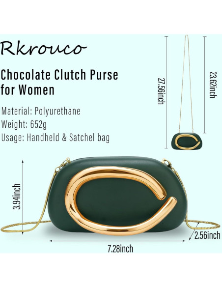Bolso Clutch de PU Verde Ceniza Rkrouco para Mujeres 18.5x6.5x10 cm Bolso Clutch de PU Verde Ceniza Rkrouco para Mujeres 18.5x6.5x10 cm