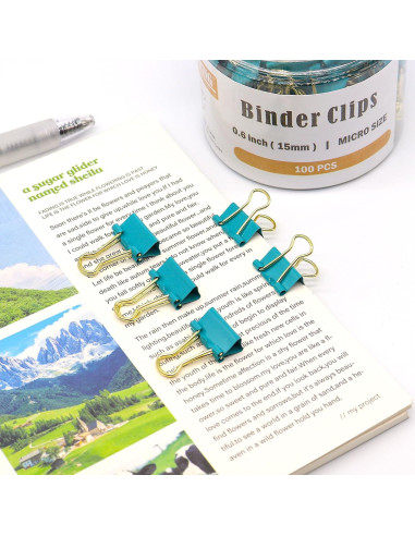 Clip de Binder Mini YCVIORING 15mm Paquete de 100 Azul-Verde