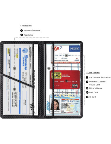 TOURSUIT Soporte para Documentos de Automóvil Fibra Carbono