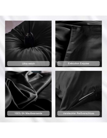 Funda de Almohada de Seda THXSILK 25 Momme Individual Negra Funda de Almohada de Seda THXSILK 25 Momme Individual Negra