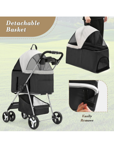 Carrito para Mascotas Colección Athena Negro 15 kg 4 Ruedas