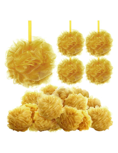 12 Esponjas de Ducha Exfoliantes FuWeave Doradas 12cm