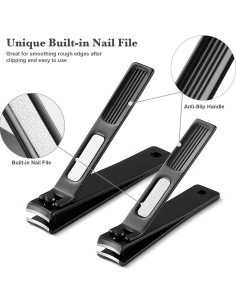 Juego de Cortauñas GOBETTER Acero Inoxidable Negro 3 Piezas 2