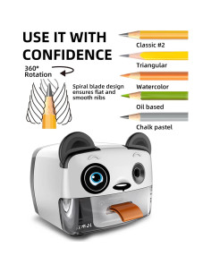 Afilador Eléctrico de Lápices ZMOL Panda para Aula 0.75kg 2