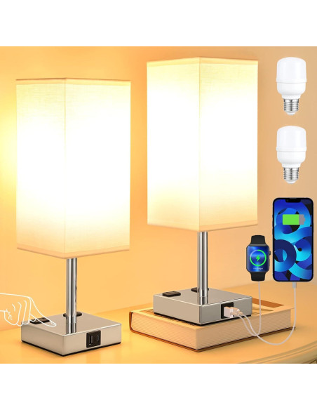 Set de 2 Lámparas de Mesita Táctil Aooshine con USB-C y CA Set de 2 Lámparas de Mesita Táctil Aooshine con USB-C y CA