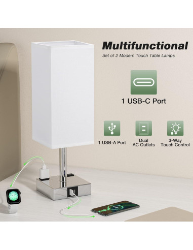 Set de 2 Lámparas de Mesita Táctil Aooshine con USB-C y CA