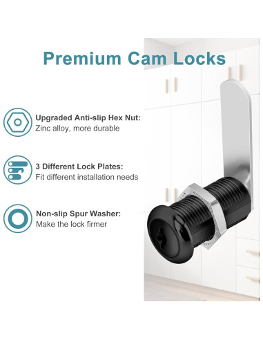 Cerradura de Cajón Pertinel Negra 3.81 cm con Llave Igual 2 Pcs