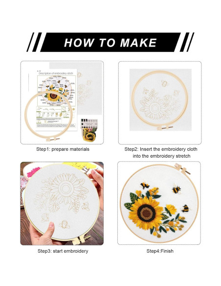 Kit de Bordado Lukinbox para Principiantes - 3 Piezas con Patrón Floral Kit de Bordado Lukinbox para Principiantes - 3 Piezas con Patrón Floral