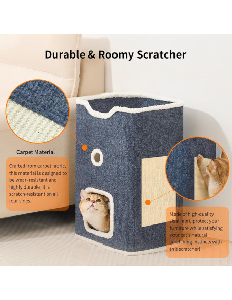 Casa para Gatos Ampliada Hannadepot 2 Niveles con Almohadilla Casa para Gatos Ampliada Hannadepot 2 Niveles con Almohadilla