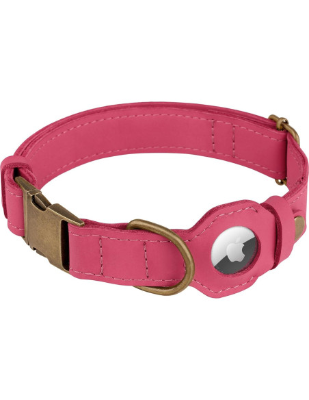 Collar para Perro Budkas de Cuero con Soporte AirTag Rosa S Collar para Perro Budkas de Cuero con Soporte AirTag Rosa S