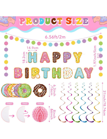 Decoraciones de Cumpleaños Donut Pasimy 34 Pcs Multicolor Decoraciones de Cumpleaños Donut Pasimy 34 Pcs Multicolor