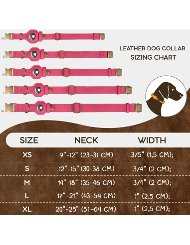 Collar para Perro Budkas de Cuero con Soporte AirTag Rosa S