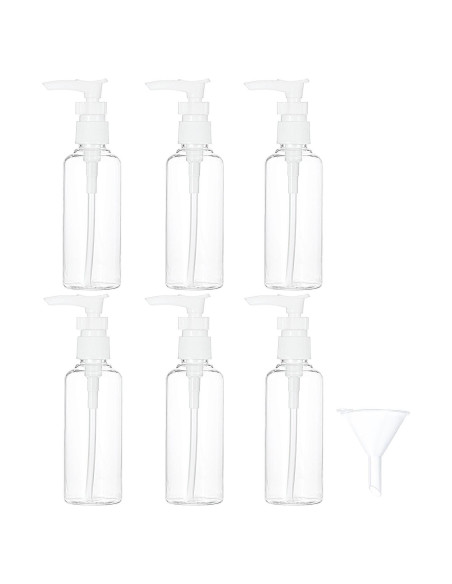 Set de 6 Botellas de Viaje 100 ml TecUnite con Embudo Blanco Set de 6 Botellas de Viaje 100 ml TecUnite con Embudo Blanco