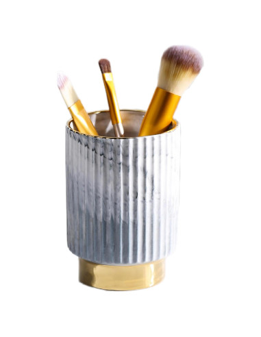 Organizador de Brochas de Maquillaje IEEK - Cerámica Gris y Dorada