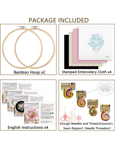 Kit de Bordado Picoey para Principiantes - 4 Piezas Floral