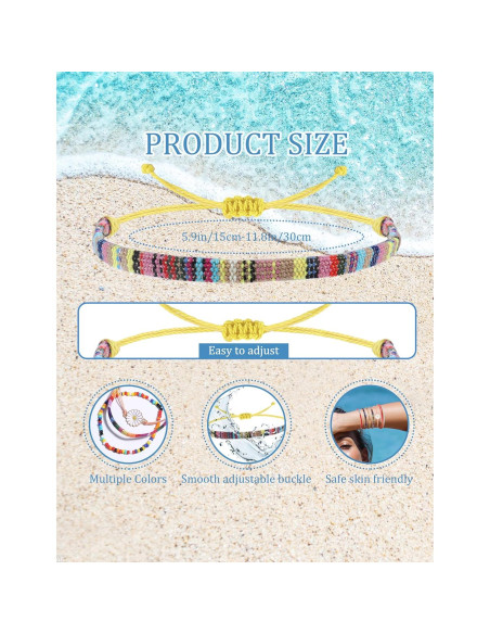 Pulseras de Cuerda Boho LOLIAS 24 Piezas Ajustables Impermeables Pulseras de Cuerda Boho LOLIAS 24 Piezas Ajustables Impermeables