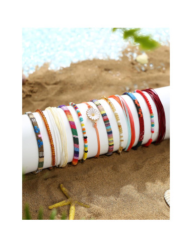 Pulseras de Cuerda Boho LOLIAS 24 Piezas Ajustables Impermeables