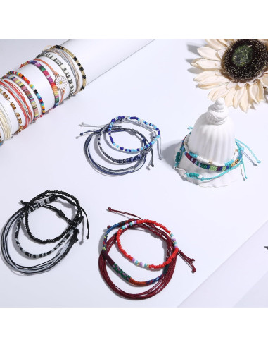 Pulseras de Cuerda Boho LOLIAS 24 Piezas Ajustables Impermeables