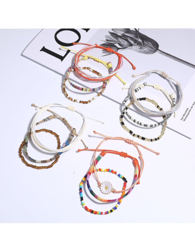 Pulseras de Cuerda Boho LOLIAS 24 Piezas Ajustables Impermeables