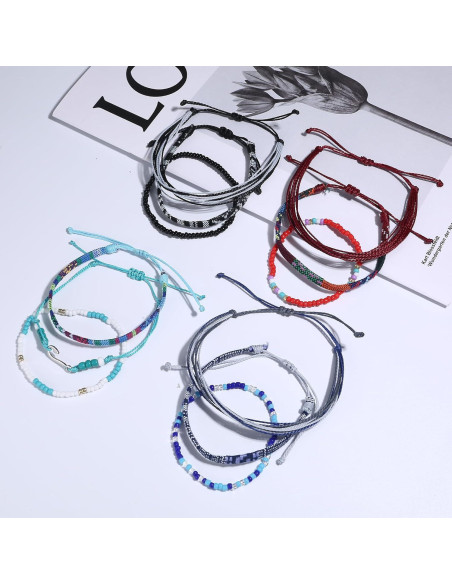 Pulseras de Cuerda Boho LOLIAS 24 Piezas Ajustables Impermeables Pulseras de Cuerda Boho LOLIAS 24 Piezas Ajustables Impermeables