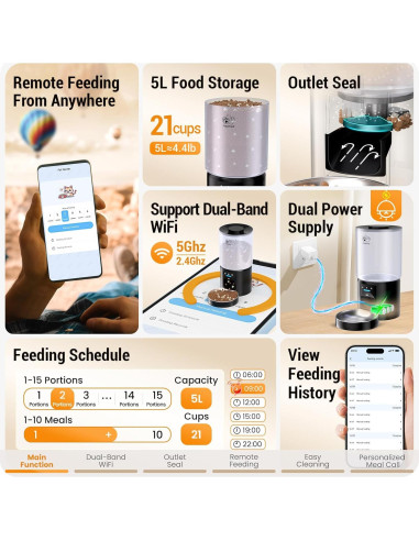 Comedero Automático Frienhund 5L WiFi para Gatos y Perros