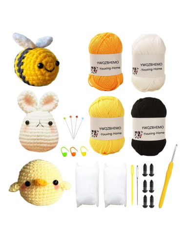 Kit de Ganchillo YWQZBHEMO Conejo, Pollo y Abeja - 3 Piezas
