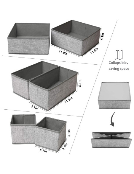 Organizador de Cajones Plegable Criusia - 6 Bins Gris Organizador de Cajones Plegable Criusia - 6 Bins Gris
