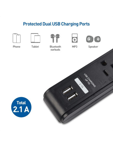 Regleta de Sobretensión Cable Matters 6 Salidas con USB 2.44m