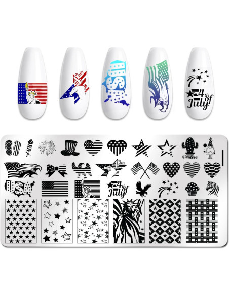 DANNEASY Kit 6 Placas Estampado Uñas Día Independencia 12x6cm DANNEASY Kit 6 Placas Estampado Uñas Día Independencia 12x6cm