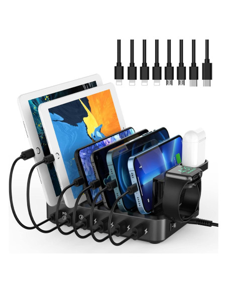 Estación de Carga 68W 6 Puertos USB-C y QC 3.0 con Cables Estación de Carga 68W 6 Puertos USB-C y QC 3.0 con Cables